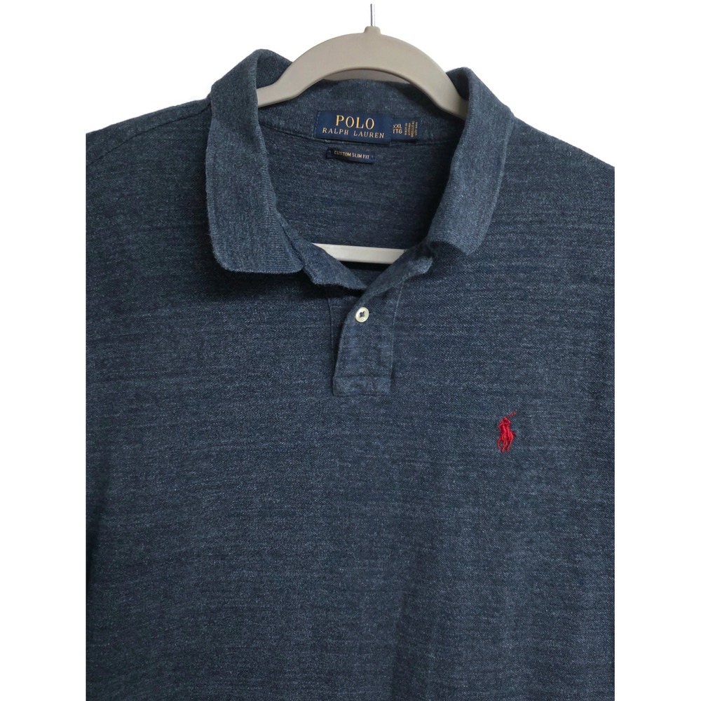 Polo Ralph Lauren Mens XXL Custom Slim Fit Blue Heather Cotton Polo Shirt